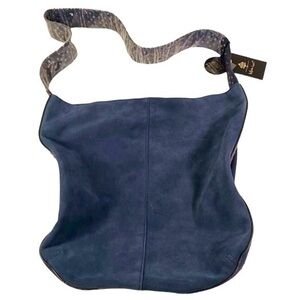 Leather Hobo Bag In Blue with Studded Strap